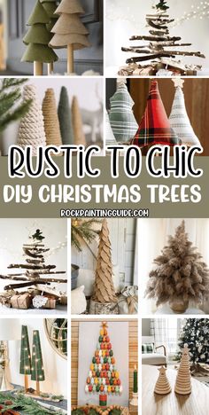 christmas trees made out of cardboard are featured in this collage with the words rustic to chic diy christmas trees