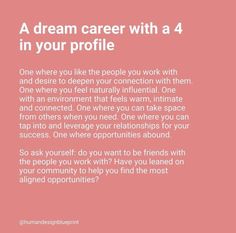 a pink poster with the words,'a dream career with 4 in your profile '