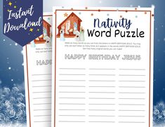 a nativity word puzzle for kids is shown with the words happy birthday jesus on it