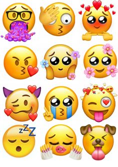 many different emoticions are grouped together in this image, including one with glasses and the other with flowers