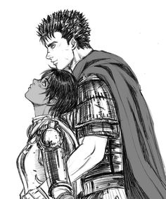 a black and white drawing of a man and woman in roman garb, hugging