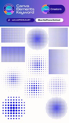 the blue halftone dots pattern is displayed on a white background with purple and blue hues