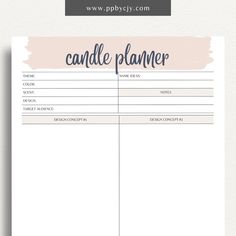 a printable candle planner is shown with the words candles and flowers in pink on it