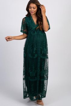 PinkBlush Deep Burgundy Lace Mesh Overlay Maternity Maxi Dress Green Lace Maxi Dress, Green Maternity Dresses, Emerald Green Lace, Lace Maternity Dress, Maternity Maxi Dress, Trendy Maternity, Maternity Maxi, Baby Shower Dresses, Burgundy Lace