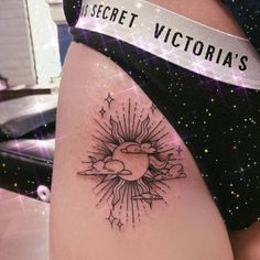 a woman's thigh with a tattoo on it that says secret victoria's