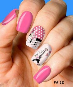 Eiffel Tower Nails, Themed Nails, Paris Themed, Kawaii Nails, Pink Acrylic, Paris Theme, Pink Acrylic Nails