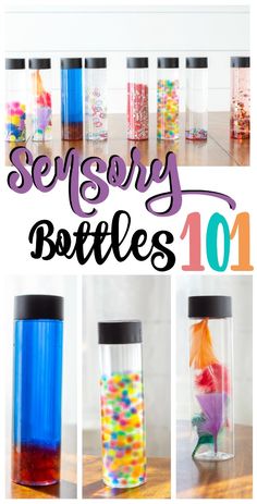 there are many different bottles with candy in them and the words, seriously bottles 101