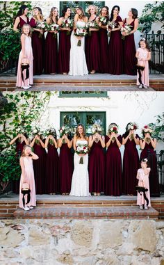 the bride and her bridal party posing for pictures