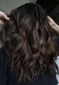 Very Dark Brown Hair Balayage, Dark Brown Carmel Hair Subtle Highlights, Dark Hair Highlights Ideas, Dark Brown Hair Fall 2024, Dimension Dark Brown Hair, Dark Chocolate Hair With Dimension, Earthy Burnett Hair, Demintional Brunette, Fall Bayalage Brunette Dark