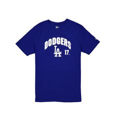 The Los Angeles Dodgers Shohei Ohtani Blue T-Shirt features a screen-printed Dodgers logo and wordmark at the front with the player's name and number at the back.Fabric: 100% Cotton Blue T-shirt With Logo For Streetwear, College Sports Season Logo Print T-shirt, College Sports Season T-shirt With Logo Print, College Throwback T-shirt With Team Logo, Collegiate Logo Print T-shirt For Sports Events, Blue Tops For College During Baseball Season, Blue Baseball Season Top With Team Logo, Blue Tops With Team Logo For Baseball Season, Blue Tops With Team Name For Baseball Season