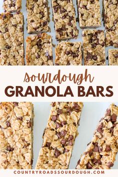 homemade granola bars with chocolate chips and oats in the middle, stacked on top of each other