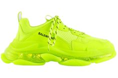 Balenciaga Triple S Clearsole Fluo Yellow - 541624 W2FF1 7320 Balenciaga Triple S Black, Yellow Balenciaga, Balenciaga Triple S Clear Sole, Closure Weave, Balenciaga Sneakers, Mesh Sneakers, Yellow Shoes, Balenciaga Triple S, Shoe Size Conversion