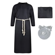 a black dress with white rope and accessories