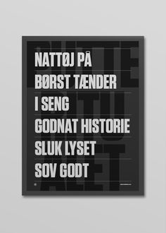 a black and white poster with the words nattoj pa borst tender i sing godnat history sluk lyset sov got