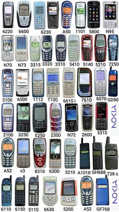 many different types of cell phones are shown in this image with the numbers below them