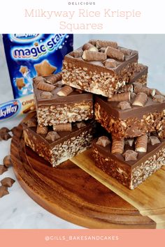 there are five pieces of chocolate rice krispy squares stacked on top of each other