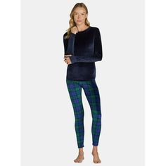 A comfortable feel, a stylish look, its ClimateRight by Cuddl Duds Stretch Velour 2-Piece Set. Featuring a long-sleeve top and coordinating leggings, this set gives us all the feels. Designed to help keep you cozy and warm, this plush velour set is the perfect pick for lounging, sleeping or even layering. Only at Walmart. Size: M.  Color: Blue.  Gender: female.  Age Group: adult. Velour Top, Base Layer Women, Velour Tops, Womens Thermal, Plaid Outfits, Cuddl Duds, The Feels, Thermal Top, All The Feels