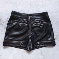 Kombu Leg Strap Detail Pleather Shorts Leg Straps, Mini Shorts, Zipper Detail, Black Mini, Edgy Fashion, Bra Sizes, New Arrival, The Label, Fashion Inspiration