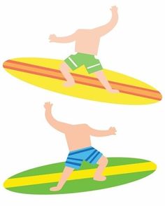 a man riding a surfboard on top of a green and yellow board