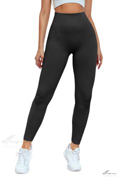 Elluis - Black Yoga Pants with Ribbed Panelling and Curvy Comfort High Stretch Black Bottoms With Elastic Waistband, Black Full Length Workout Bottoms, Black Workout Full-length Pants, Black Full-length Workout Pants, Black Full Length Workout Pants, Black Stretch Full-length Bottoms, Black Stretch Full Length Bottoms, High Stretch Black Yoga Pants, Black Compression Casual Pants