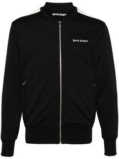 black technical jersey embroidered logo at the chest side stripe detailing ribbed trim baseball collar front zip fastening long sleeves two side zip-fastening pockets straight hem Nike Tenis, Daily Fits, Angels Logo, Tom Dixon, Palm Angels, Mens Activewear, Side Stripe, Audemars Piguet, Track Jacket