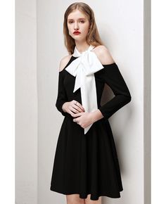 Get 10% off now! Buy black cold shoulder aline party dress with white bow knot at cheap price online. Free stable shipping and pro custom service since 2009. Elegant Cold Shoulder Mini Dress For Formal Occasions, Elegant Cold-shoulder Mini Dress For Formal Occasions, Black Dress With Bow For Party Season, Black Bow Dress For Dinner, Black Dinner Dress With Bow, Elegant Off-shoulder Mini Dress For Holiday, Black Off-shoulder Holiday Dress, Elegant Bow Dress For Winter, Elegant Winter Dress With Bow