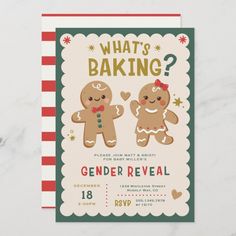 a card that says, what's baking? with two gingerbreads