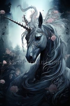 an artistic painting of a unicorn with long hair