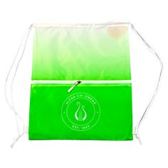 a green and white drawsack bag with the logo for tea tree cafe on it