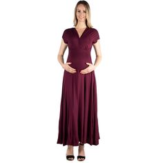 A formal look has never been so comfortable. With its regal full-length skirt this womens maternity maxi dress makes for an elegant formal or casual look. Featuring a v-neck line and v cut on the back, cap sleeves, flared a line skirt, defined empire waist, and is made from a soft and comfortable stretch material in four beautiful year round colors and it is machine washable for easy care. The perfect dress to keep in your closet for any special occasions or just an eye catching date night look. Elegant Solid Color Empire Waist Maxi Dress, Elegant Solid Empire Waist Maxi Dress, Elegant Fitted V-neck Maternity Dress, Fitted Empire Waist Maxi Dress, Fitted Solid Color Maxi Dress With Empire Waist, Fitted Maxi Dress With Empire Waist, Fitted V-neck Maternity Maxi Dress, Fitted V-neck Maxi Dress For Maternity Wear, Maternity Maxi Dress Floor-length