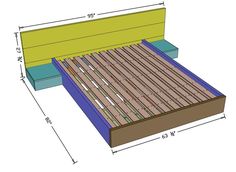 the bed frame is made out of wood and has two drawers on each side, one with