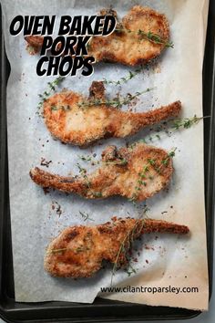 baked pork chops with herbs on top