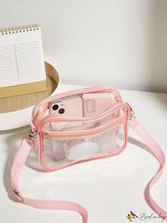 BirdinBag - Compact Clear Crossbody Bag: Ideal Transparent Purse for Concerts, Sports & Festivals Everyday Mesh Bags With Clear Strap, School Bag With Clear Plastic Strap, Daily Use Mesh Bags With Clear Strap, Clear Mesh Travel Bag, Pink Mesh Travel Bag, Clear School Shoulder Bag With Adjustable Strap, Pink Shoulder Bag With Clear Strap For School, Rectangular Mesh School Bag, Transparent Purse