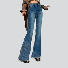 Make a bold statement this season with our 2023 Autumn Collection Aged High-Waist Jeans for ladies! Crafted with a timeless flair. these jeans are patterned to fit your fit to perfection. making sure you look your best.Why They're Your Next Wardrobe Essential: Fashionably Flared: Flared hems and a retro shape create a look that is both timeless and trendy. Sanded & Unrefined Hem: A unique blend of sanded and natural hems give these jeans a one-of-a-kind look. High-Waist Design: High-waisted jean Trendy Blue Flares For Fall, Non-stretch Dark Wash Flare Jeans, Dark Wash Non-stretch Trendy Flare Jeans, Trendy Dark Wash Flare Pants, Trendy Denim Blue Full-length Flares, Trendy Denim Blue Full Length Flares, Trendy Full-length Denim Blue Flares, Trendy Full Length Denim Blue Flares, Retro High Waist Flare Jeans For Fall