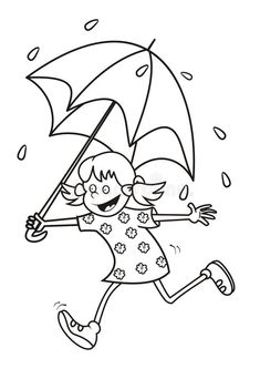 Girl and rain, coloring vector illustration Girl With Umbrella, Girl Running, Color Vector, Illustration Girl, Children Illustration, Rainy Day, Elopement, Coloring Books