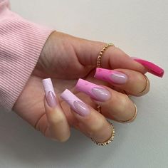 valentines day nail designs Stone Nail Designs, Uk Nails, Pink Manicure, With Nails, French Acrylic Nails, Pink Gradient, Almond Acrylic Nails