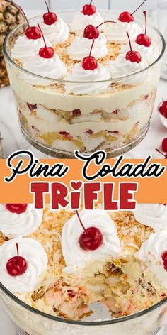 this pina colada trifle is loaded with pineapples and whipped cream