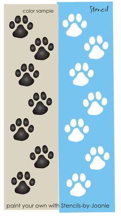 two banners with paw prints and the words paint your own with stencils - by - person