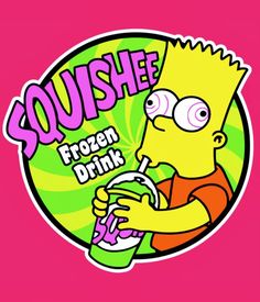 the simpsons drinking from a drink cup with the words squshe frozen drink on it