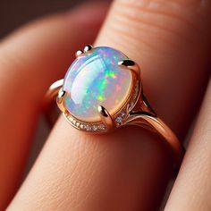 Fire Opal Engagement Rings, Opal Ring Designs, Vintage Opal Rings, Gold Opal Rings, Opal Engagement Ring Rose Gold, Moonstone Engagement Ring Rose Gold, Fire Opal Engagement Ring, Gemstones Rings, Unique Jewelry Vintage