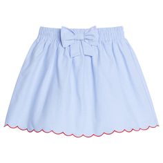 Take a bite out of our newest back to school collection! Our Scallop Bow Skirt is made from a soft, light blue chambray fabric and features a red-trimmed scallop hemline, wide elastic waistband, and fixed bow detail in the front.  Pair with our Hastings Polo in White or Red for an outfit perfect for your daughter's first day back to school!  Brother can easily coordinate in our Applique Basic Short - Apples and Short Sleeve Polo - White or Red. First Day Back To School, Bow Skirt, Chambray Fabric, School Collection, Mongolia, Sierra Leone, Guinea Bissau, Papua New Guinea, Short Sleeve Polo