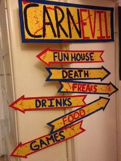 Haunted Circus Party, Haunted House Carnival Theme, Diy Halloween Circus Props, Scary Carnival Decorations, Scary Clown Party Ideas, Halloween Circus Theme Party, Halloween Carnival Ideas Decorations, Carnival Haunted House Ideas, Carnevil Halloween Decorations Diy