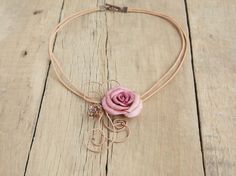 Pink rose necklace Pink floral necklace by JewelryByCompliment Wedding Jewelry Bridesmaids, Jewelry Pearl Necklace, Rustic Necklace, Wedding Bridesmaid Jewelry, Necklace Flower, Pearl Jewelry Necklace, Etsy Bridesmaid Gifts, Rose Necklace, Floral Necklace