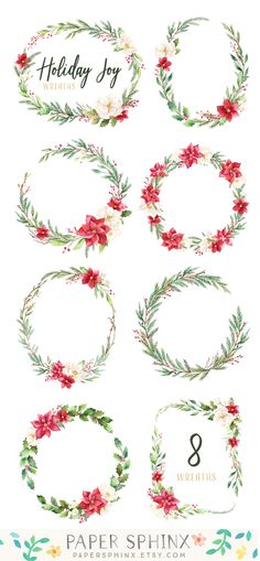 watercolor christmas wreaths with numbers and flowers