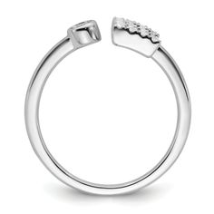 Rhodium over 14K white gold initial "E" open design accomodates sizes 5 thru 9 for this adjustable ring with 0.195 cttw lab grown diamonds and polished finish. Band width measures approximately 1/16". Lab grown diamonds are of VS/SI clarity and GH color grade. White Gold Diamond Open Ring, Adjustable Polished Finish Initial Ring For Anniversary, Adjustable White Gold Initial Open Ring, Adjustable Silver Initial Ring Fine Jewelry, Adjustable White Gold Diamond Ring In Fine Jewelry Style, Adjustable Silver Initial Ring In Fine Jewelry Style, Modern Adjustable Bypass Ring For Anniversary, Adjustable Open Initial Ring For Formal Occasions, Formal Adjustable Initial Open Ring