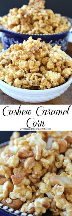 two bowls filled with cashew corn on top of a table