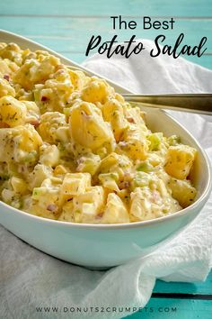 Egg potato salad in a white bowl with a spoon Yukon Gold Potato Salad, Gold Potato Salad, Yukon Gold Potato, Homemade Potato Salads, Potato Salad Recipe Easy, Potato Salad With Egg, Classic Potato Salad, Creamy Potato Salad, Salad Recipes Video