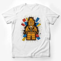 Colorful Lego-Inspired Building Blocks Character T-Shirt, Kids and Adults Apparel Male T-Shirt Custom graphic T-Shirt.Customize your color White Crew Neck T-shirt With Cartoon Print, Orange Cotton T-shirt With Character Print, White Fun T-shirt With Character Print, Yellow T-shirt With Character Print, Yellow Graphic Tee With Character Print, Orange Crew Neck Top With Character Print, Orange Character Print Short Sleeve Top, Orange Short Sleeve Tops With Character Print, Orange Short Sleeve Top With Character Print