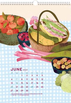 a calendar with different foods on it