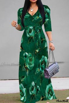 Olivia Mark - Flowy Floral Print Floor-Length A-Line Maxi Dress with Belt Print Maxi Dresses, Maxi Dress With Belt, Dress With V Neck, Maxi Dresses For Women, Sleeveless Dresses Casual, A Line Maxi Dress, Floral Print Dress Long, Everyday Fashion Outfits, Linen Casual